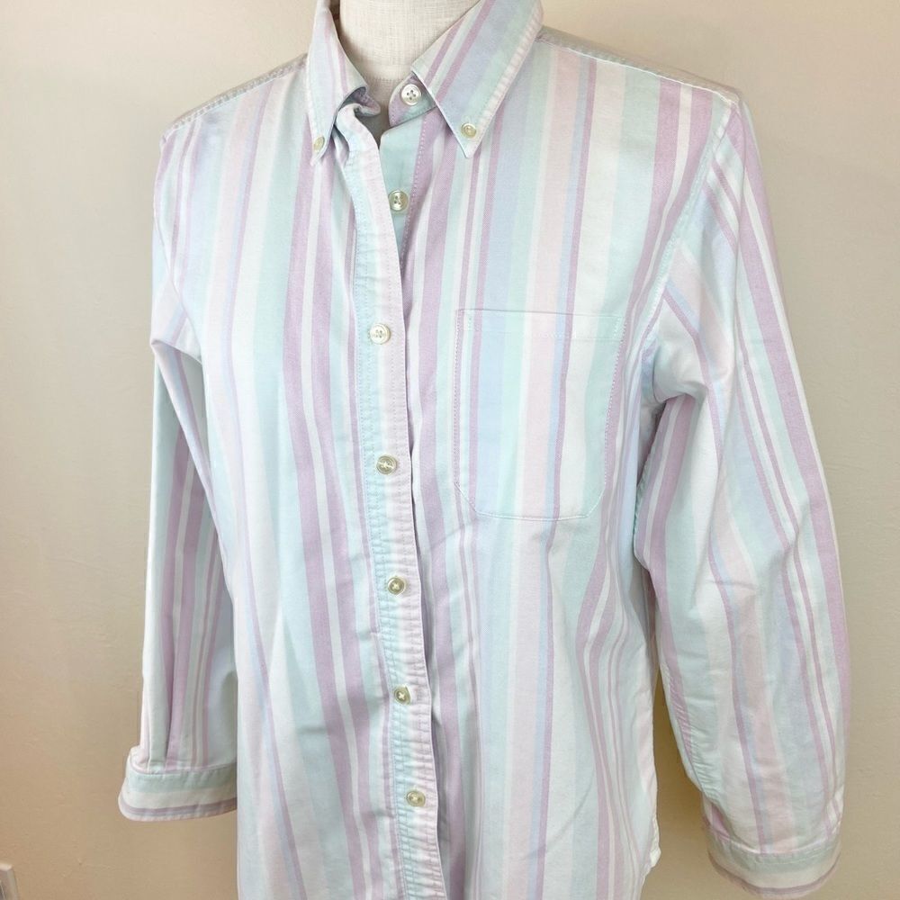 L.L. Bean Sunwashed Pastel Striped Button Down Shirt - Picture 2 of 6